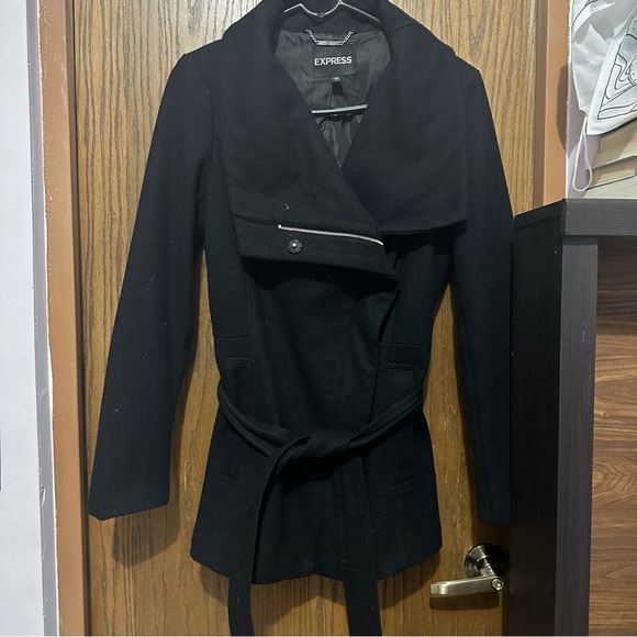 Express women lapel wool black coat Small - Picture 6 of 16